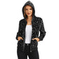 Hooded Sequin Jacket with Front Zipper Closure and Ribbed Trim