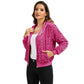 Hooded Sequin Jacket with Front Zipper Closure and Ribbed Trim