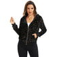 Hooded Sequin Jacket with Front Zipper Closure and Ribbed Trim