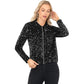 Sequin Bomber Jacket with Front Zipper Closure and Ribbed Trim