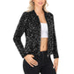 Sequin Bomber Jacket with Front Zipper Closure and Ribbed Trim