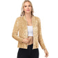 Sequin Bomber Jacket with Front Zipper Closure and Ribbed Trim