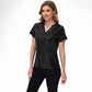 Sequin Short Sleeve Top with Satin Trim V-Neckline and Rolled Cuffs
