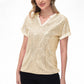 Sequin Short Sleeve Top with Satin Trim V-Neckline and Rolled Cuffs