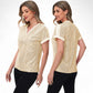 Sequin Short Sleeve Top with Satin Trim V-Neckline and Rolled Cuffs
