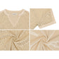 Sequin Short Sleeve Top with Satin Trim V-Neckline and Rolled Cuffs