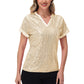 Sequin Short Sleeve Top with Satin Trim V-Neckline and Rolled Cuffs
