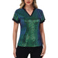 Sequin Short Sleeve Top with Satin Trim V-Neckline and Rolled Cuffs