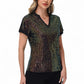 Sequin Short Sleeve Top with Satin Trim V-Neckline and Rolled Cuffs