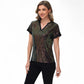 Sequin Short Sleeve Top with Satin Trim V-Neckline and Rolled Cuffs