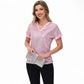 Sequin Short Sleeve Top with Satin Trim V-Neckline and Rolled Cuffs