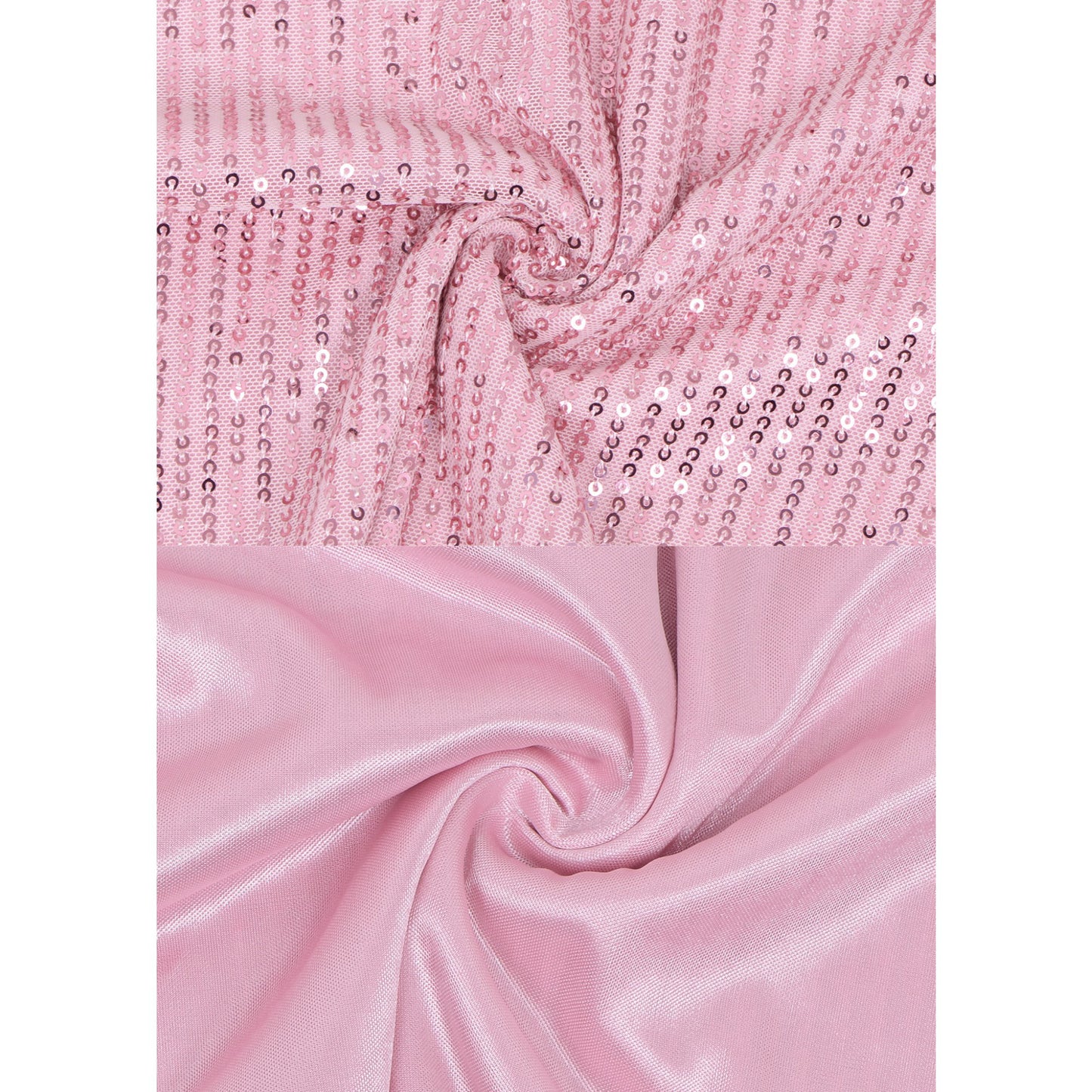 Sequin Short Sleeve Top with Satin Trim V-Neckline and Rolled Cuffs