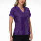 Sequin Short Sleeve Top with Satin Trim V-Neckline and Rolled Cuffs