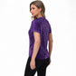 Sequin Short Sleeve Top with Satin Trim V-Neckline and Rolled Cuffs