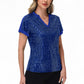 Sequin Short Sleeve Top with Satin Trim V-Neckline and Rolled Cuffs