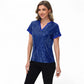 Sequin Short Sleeve Top with Satin Trim V-Neckline and Rolled Cuffs