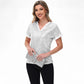 Sequin Short Sleeve Top with Satin Trim V-Neckline and Rolled Cuffs
