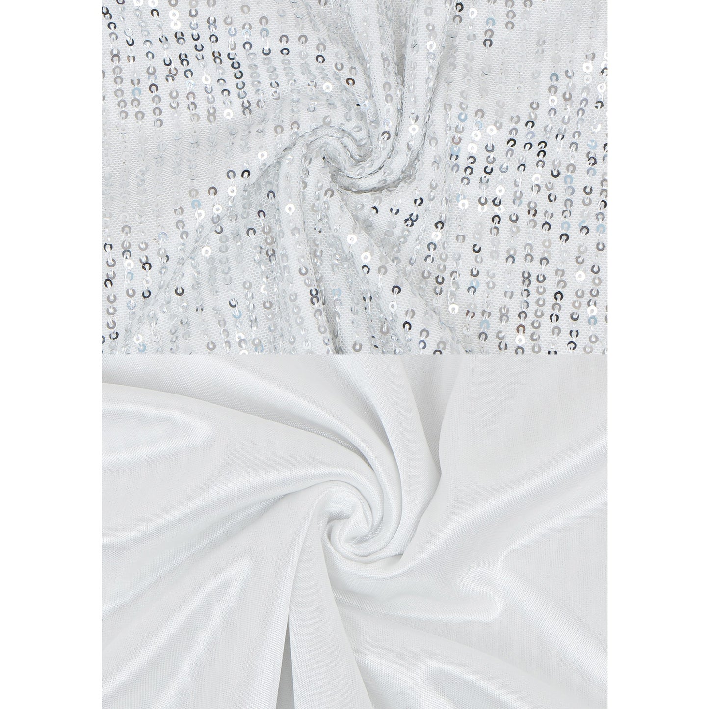 Sequin Short Sleeve Top with Satin Trim V-Neckline and Rolled Cuffs