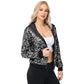 Zip-Up Hoodie Jacket with Allover Sequin Embellishments and Ribbed Trim