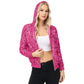Zip-Up Hoodie Jacket with Allover Sequin Embellishments and Ribbed Trim
