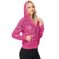 Zip-Up Hoodie Jacket with Allover Sequin Embellishments and Ribbed Trim