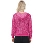 Zip-Up Hoodie Jacket with Allover Sequin Embellishments and Ribbed Trim