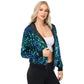 Zip-Up Hoodie Jacket with Allover Sequin Embellishments and Ribbed Trim