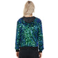Zip-Up Hoodie Jacket with Allover Sequin Embellishments and Ribbed Trim