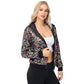 Zip-Up Hoodie Jacket with Allover Sequin Embellishments and Ribbed Trim
