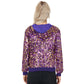 Zip-Up Hoodie Jacket with Allover Sequin Embellishments and Ribbed Trim