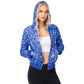 Zip-Up Hoodie Jacket with Allover Sequin Embellishments and Ribbed Trim