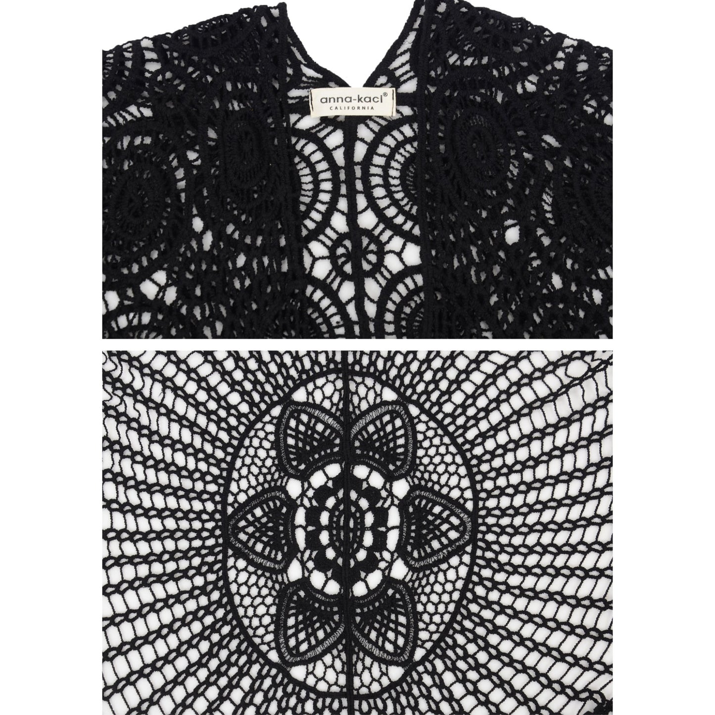 Open Front Crochet Cover-Up with Floral Pattern and Short Sleeves