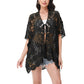 Open Front Crochet Cover-Up with Floral Pattern and Short Sleeves