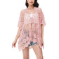 Open Front Crochet Cover-Up with Floral Pattern and Short Sleeves