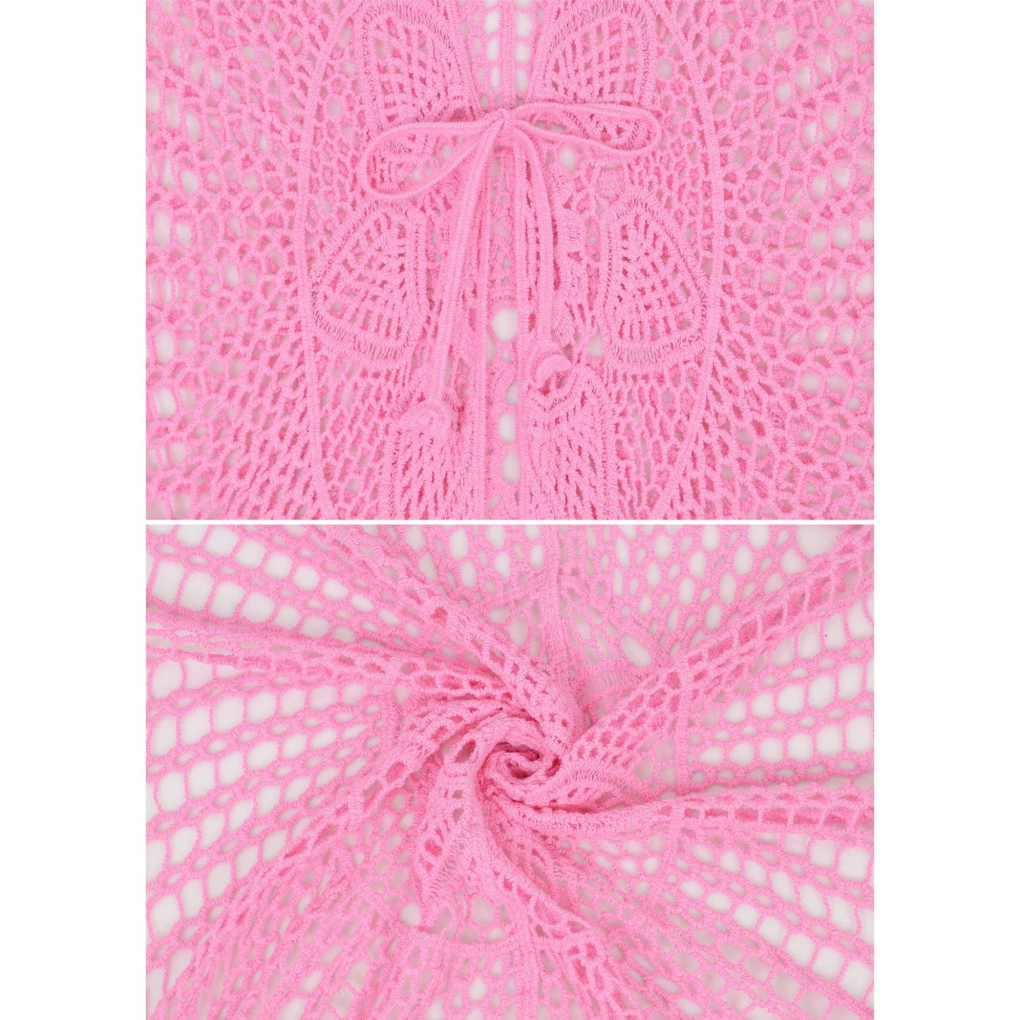 Open Front Crochet Cover-Up with Floral Pattern and Short Sleeves