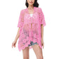 Open Front Crochet Cover-Up with Floral Pattern and Short Sleeves
