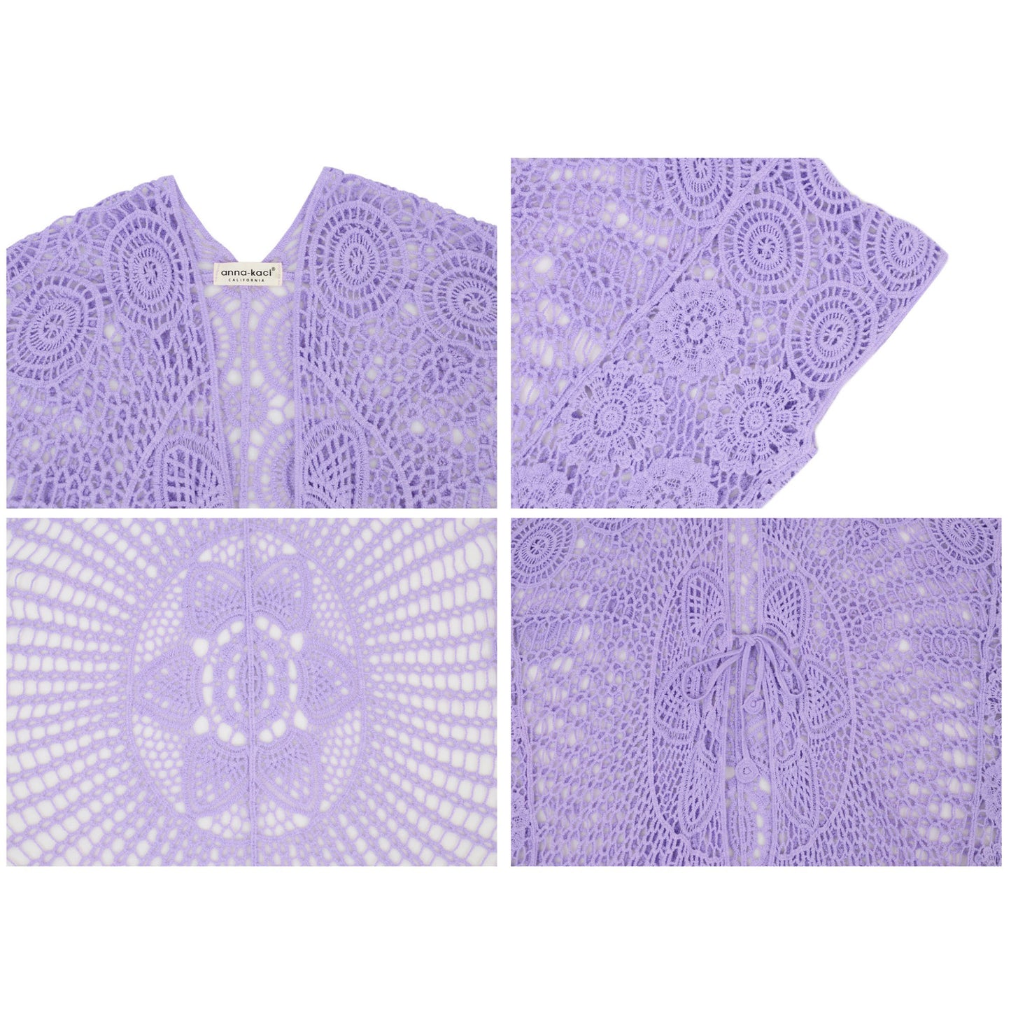 Open Front Crochet Cover-Up with Floral Pattern and Short Sleeves