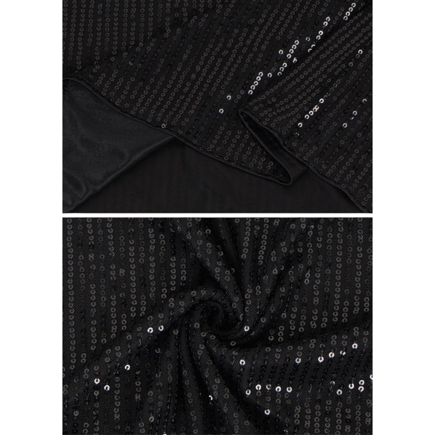 Sheer Mesh Long Sleeve Top with Sequin Front Panel and Crew Neckline