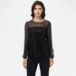Sheer Mesh Long Sleeve Top with Sequin Front Panel and Crew Neckline
