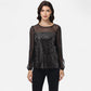 Sheer Mesh Long Sleeve Top with Sequin Front Panel and Crew Neckline