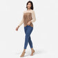Sheer Mesh Long Sleeve Top with Sequin Front Panel and Crew Neckline