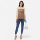 Sheer Mesh Long Sleeve Top with Sequin Front Panel and Crew Neckline