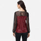 Sheer Mesh Long Sleeve Top with Sequin Front Panel and Crew Neckline