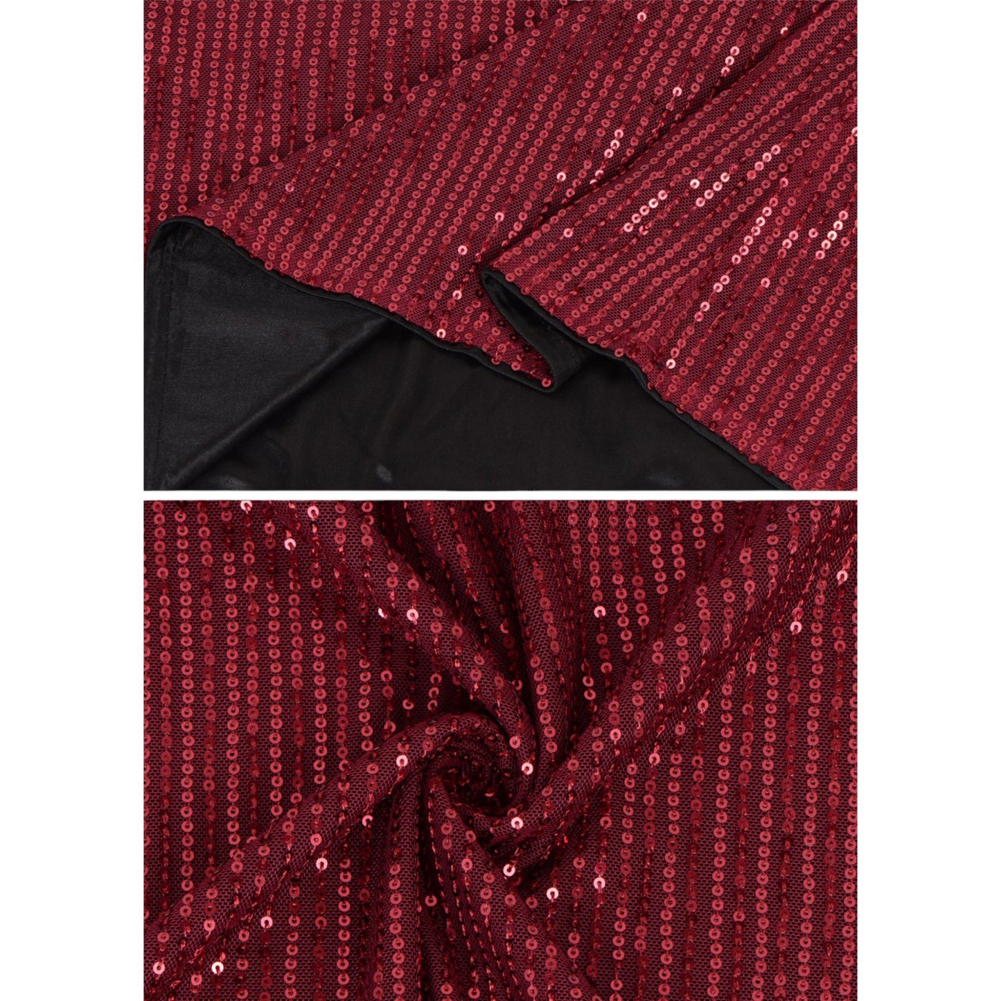 Sheer Mesh Long Sleeve Top with Sequin Front Panel and Crew Neckline