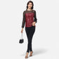 Sheer Mesh Long Sleeve Top with Sequin Front Panel and Crew Neckline