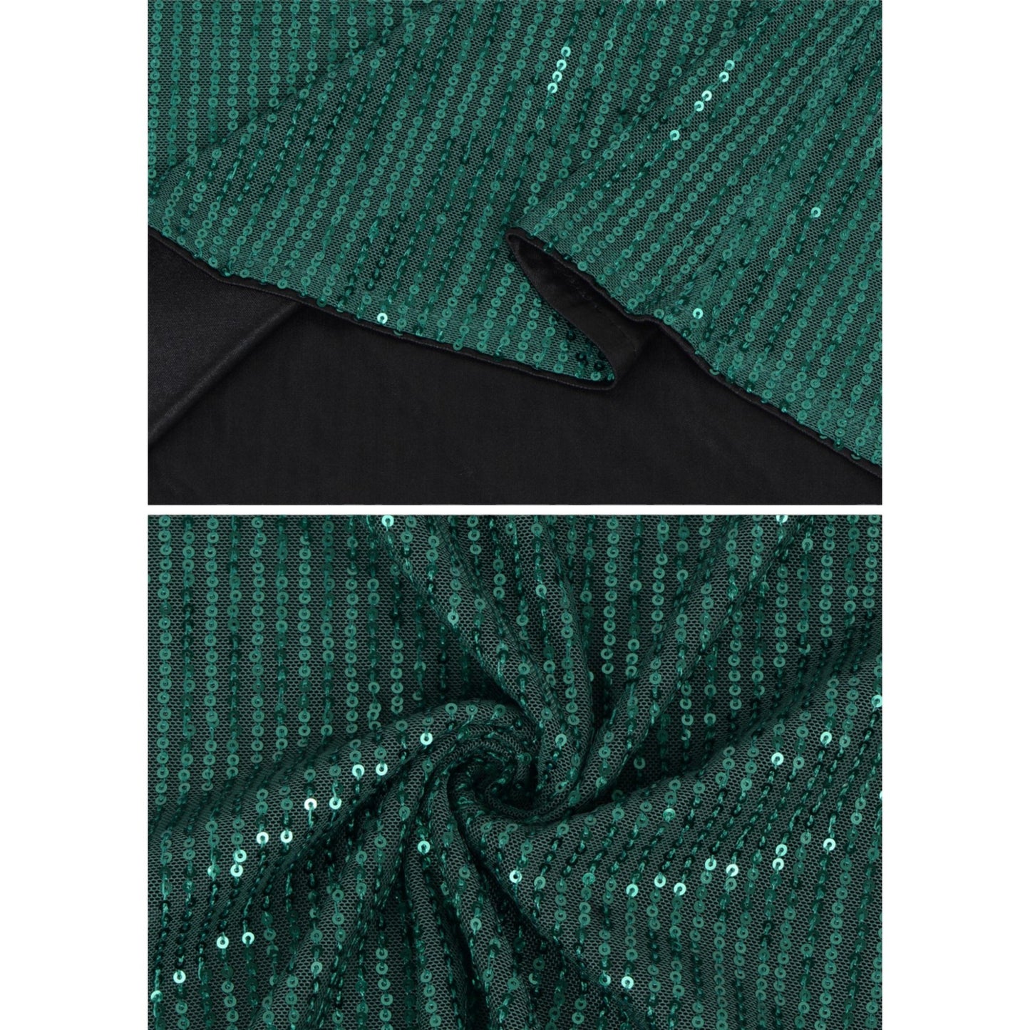 Sheer Mesh Long Sleeve Top with Sequin Front Panel and Crew Neckline