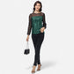 Sheer Mesh Long Sleeve Top with Sequin Front Panel and Crew Neckline