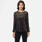 Sheer Mesh Long Sleeve Top with Sequin Front Panel and Crew Neckline