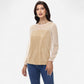 Sheer Mesh Long Sleeve Top with Sequin Front Panel and Crew Neckline
