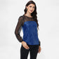 Sheer Mesh Long Sleeve Top with Sequin Front Panel and Crew Neckline